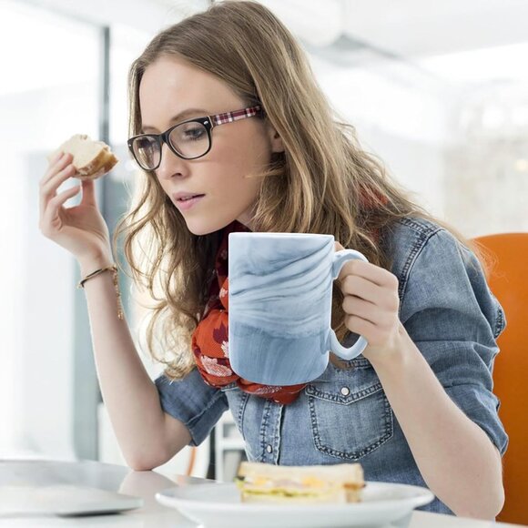Coffee Mugs Set of 4,16 OZ Large Marble Ceramic Tea Cups with Handle, Big Bulk M - Picture 6 of 7